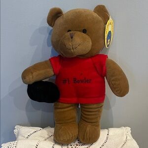 Bowler Teddy Bear Plush Toy - Red shirt on Brown Bear new